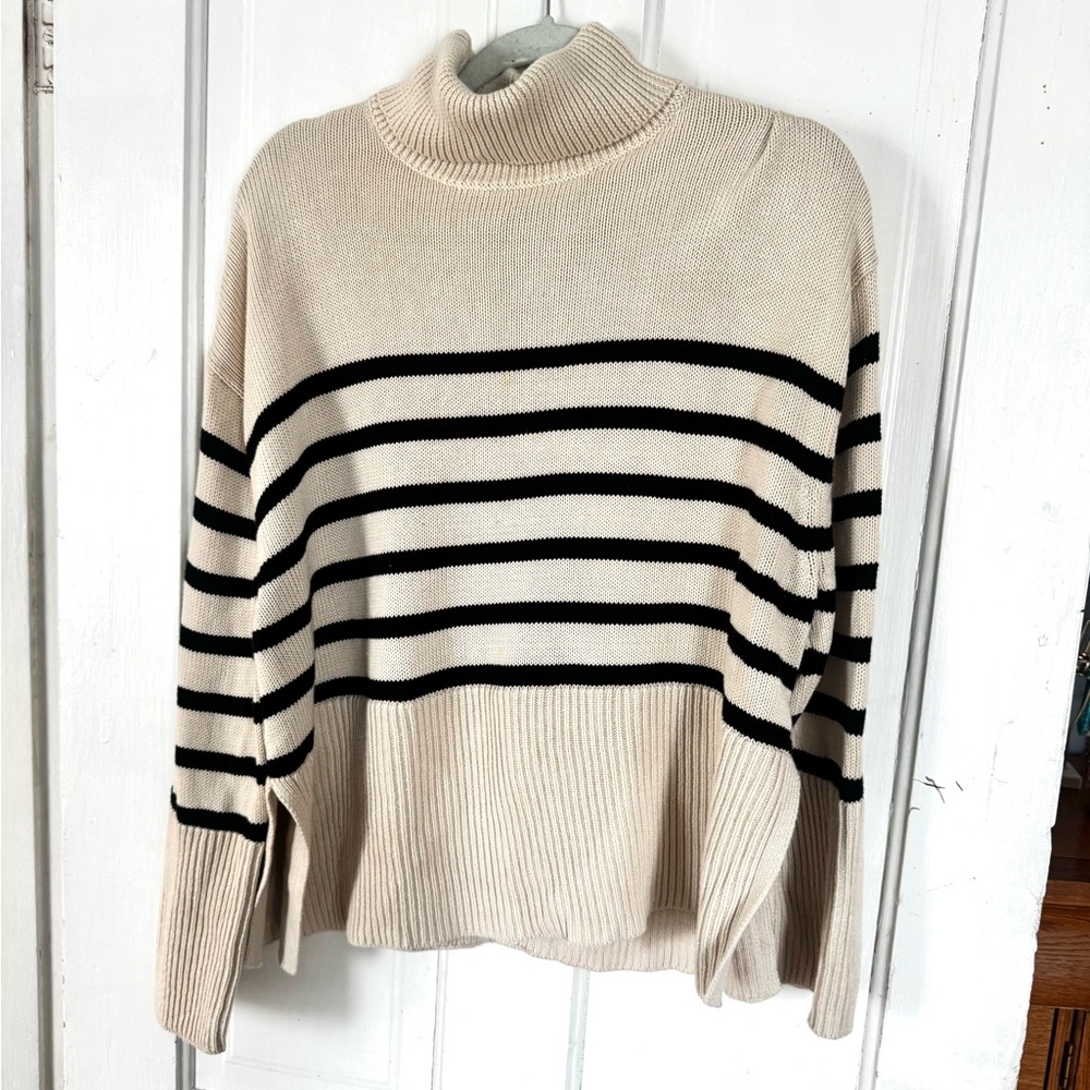 GAP 24/7 Striped Turtleneck Sweater - Black and Cream